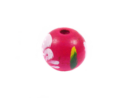 Perles en bois décoré - 19 mm - Fuchsia - Motif fleuri - x 4  Ma Boutique de Perles