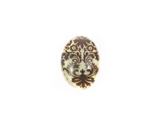 Cabochon ovale en verre - 18 x 13 mm - Motif arabesque marron - x 1  Ma Boutique de Perles