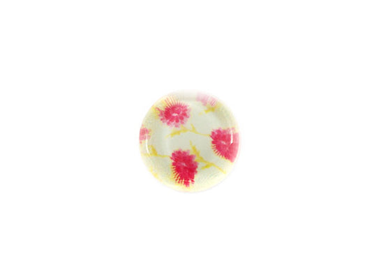 Cabochon rond en verre - 15 mm - Fleurs roses sur fond vert - x 1  Ma Boutique de Perles