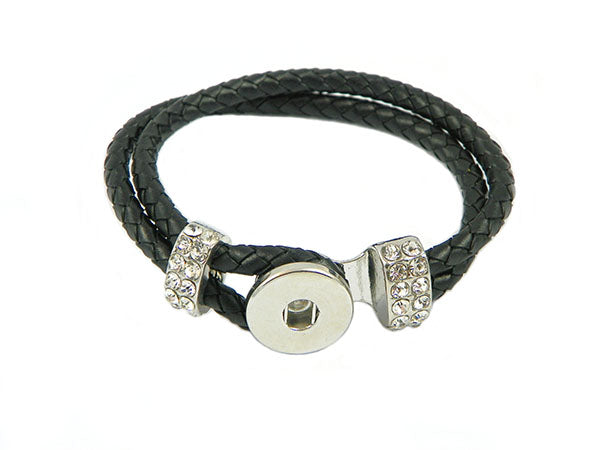 Bracelet en cuir tressé  et strass pour bouton-pression - x 1  Ma Boutique de Perles