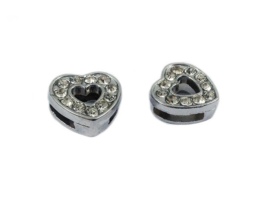 Passant pour lacet 8 mm - Coeur argenté et strass - x 1  Ma Boutique de Perles