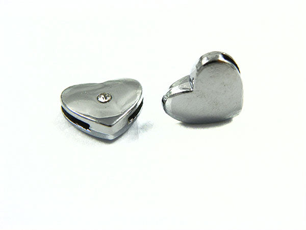 Passant pour lacet 8 mm - Coeur inox et strass - x 1