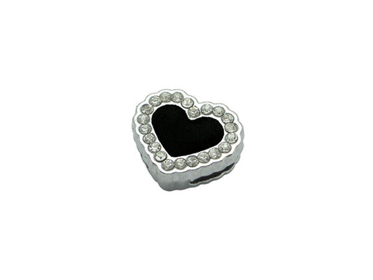 Passant pour lacet 8 mm - Coeur émaillé noir et strass - x 1  Ma Boutique de Perles