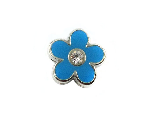 Passant pour lacet 8 mm - Motif fleur - Argenté, émail bleu et strass - x 1  Ma Boutique de Perles