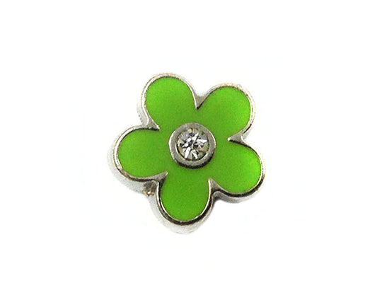 Passant pour lacet 8 mm - Motif fleur - Argenté, émail vert et strass - x 1  Ma Boutique de Perles