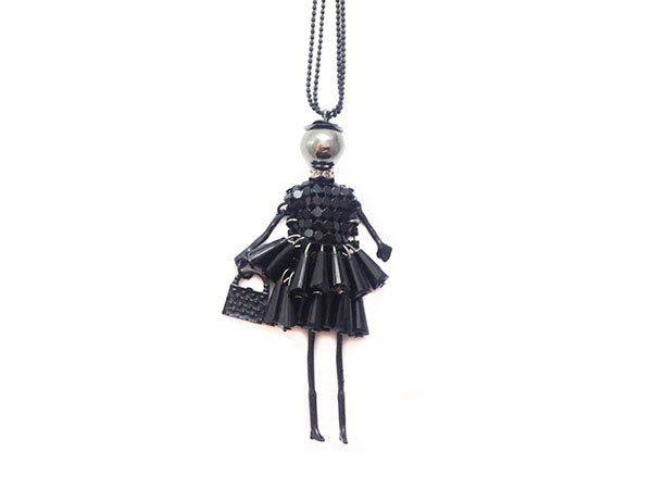 Collier avec pendentif poupée - Noir - x 1  Ma Boutique de Perles